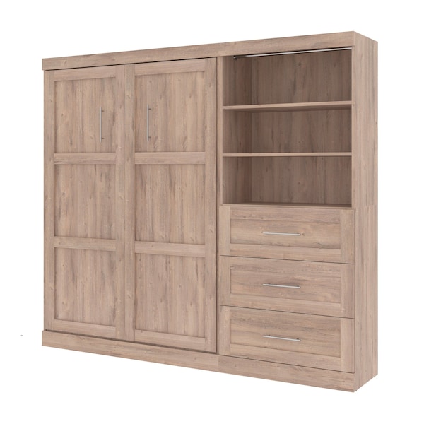 Pur Full Murphy Bed and Storage Unit with Drawers (95W) in rustic brown